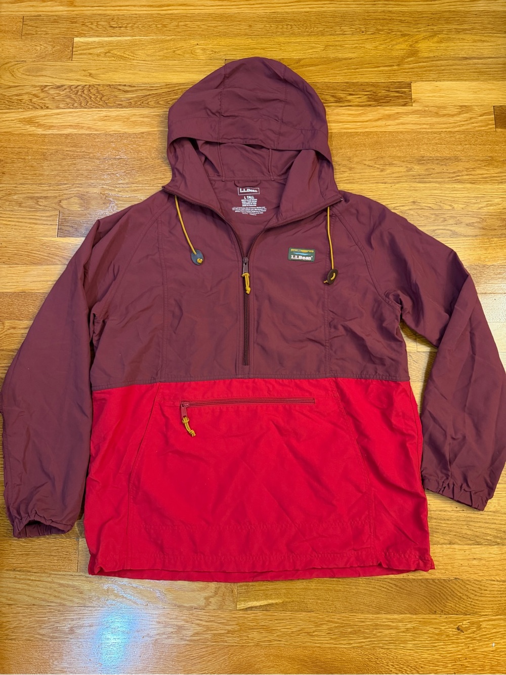 L.L.Bean Mountain Classic Anorak in Burgundy/Red Colorblock - Size Large Tall